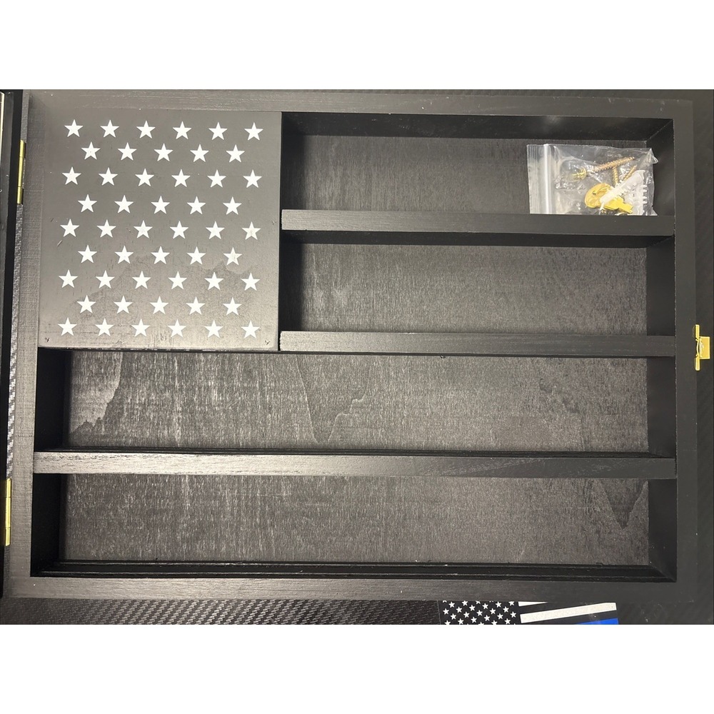 Police/Military Challenge Coin Disp. Case Wooden American Flag Shadow Box